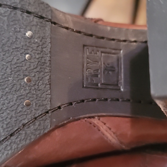 Frye Cognac Leather Ankle Booties Patty heeled belted boots 8 brown - Picture 8 of 11